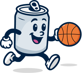 Cartoon bottle character holding basketball for fundraising programs in eastern iowa